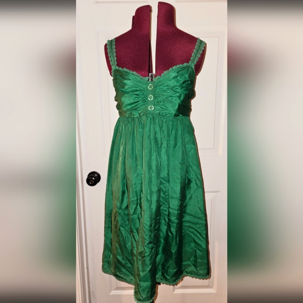 Betsey Johnson Stunning Emerald Green Strappy Silk Mini Dress Size 4